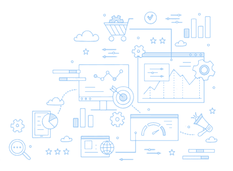 Illustration of employee computer activity analytics — charts, dashboards, productivity gauges and monitoring screens